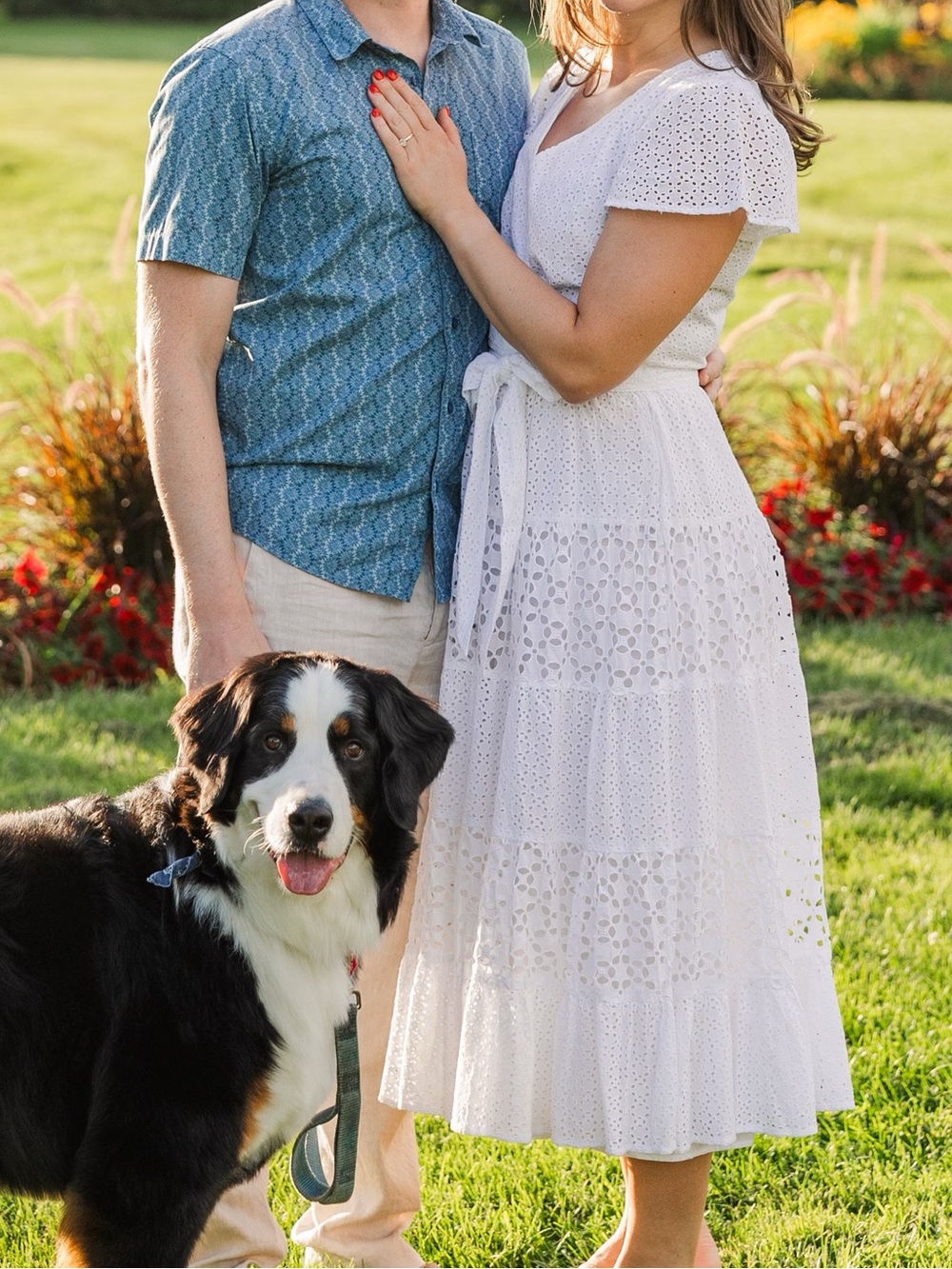 Women’s White Eyelet Tiered Midi Dress with Waist Tie